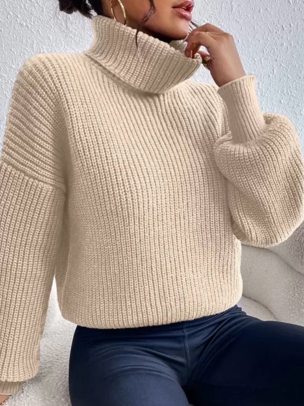 Cozy Cream Ribbed Turtleneck Sweater